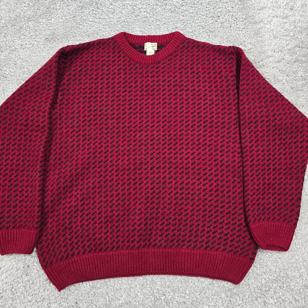 L.L. Bean Mens Red Birdseye Wool Sweater Size XXL Nordic Cabin Heritage Norway